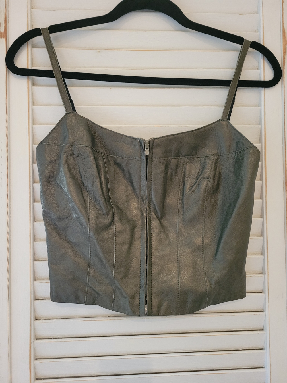 Bebe Leather Zip Front Bustier Crop Top - Olive Green